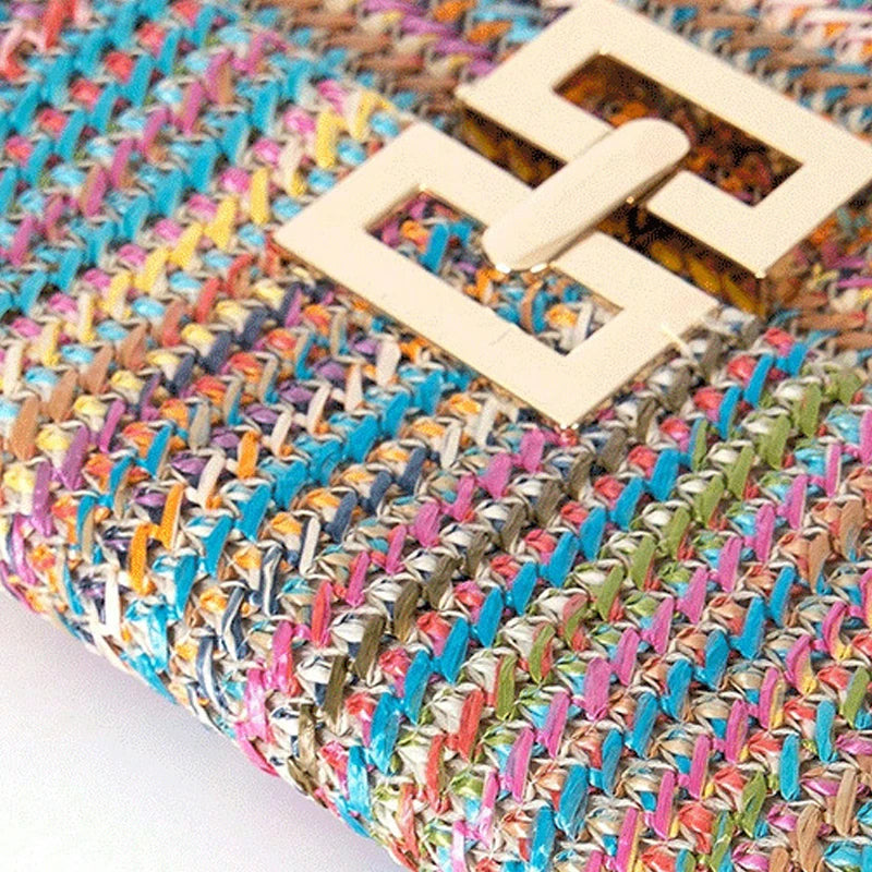 Saco de palha festa à noite bolsa moda feminina tecer padrão ouro embreagem mensageiro bolsas senhora diariamente deslocamento carteira sacos