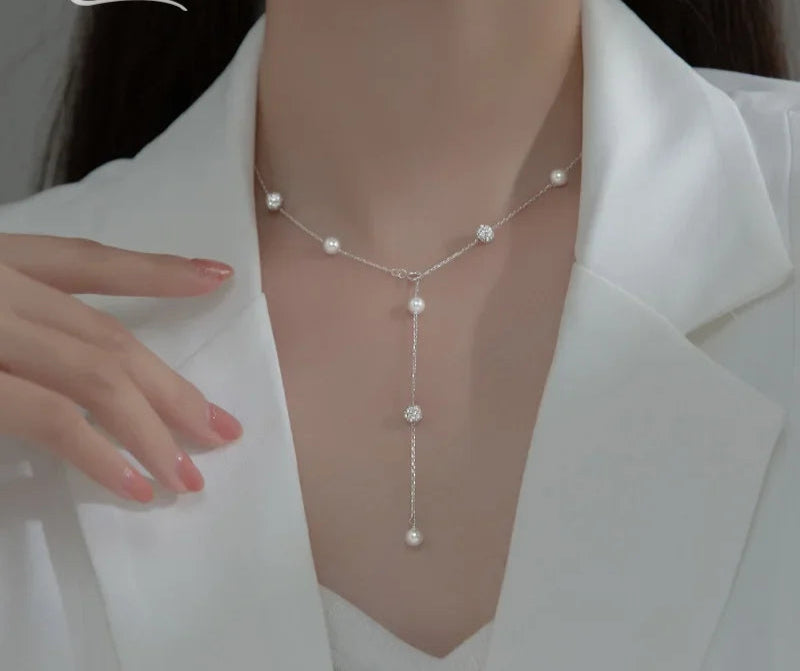 TrustDavis-Colar Gargantilha Bola de Pérola para Mulheres, Real 925 Sterling Silver, CZ Borla, Joalheria Fina, Presente, DA2337