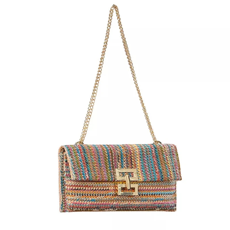 Saco de palha festa à noite bolsa moda feminina tecer padrão ouro embreagem mensageiro bolsas senhora diariamente deslocamento carteira sacos