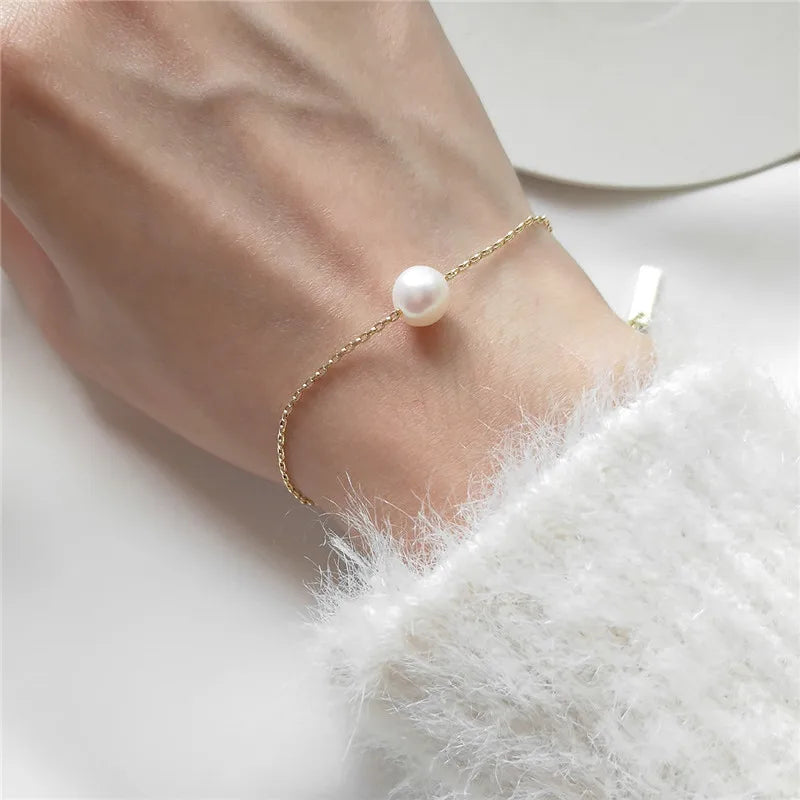 Coreia 925 prata esterlina natural de água doce pérola fina pulseira para mulheres simples temperamento acessórios mão