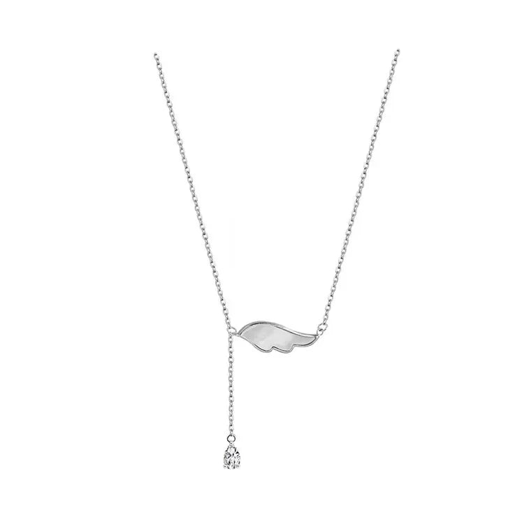 Real 925 prata esterlina cristal concha asa charme pingente colar para festa de casamento feminino jóias presente gargantilha colar
