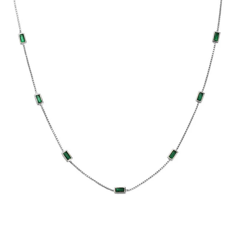 Woozu real 925 prata esterlina moda elegante verde quadrado zircão colar para mulher caixa de festa encantos gargantilha jóias presente
