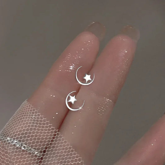 925 prata simétrica oco estrela lua pentagonal estrela brincos para moda feminina jóias finas acessórios minimalistas