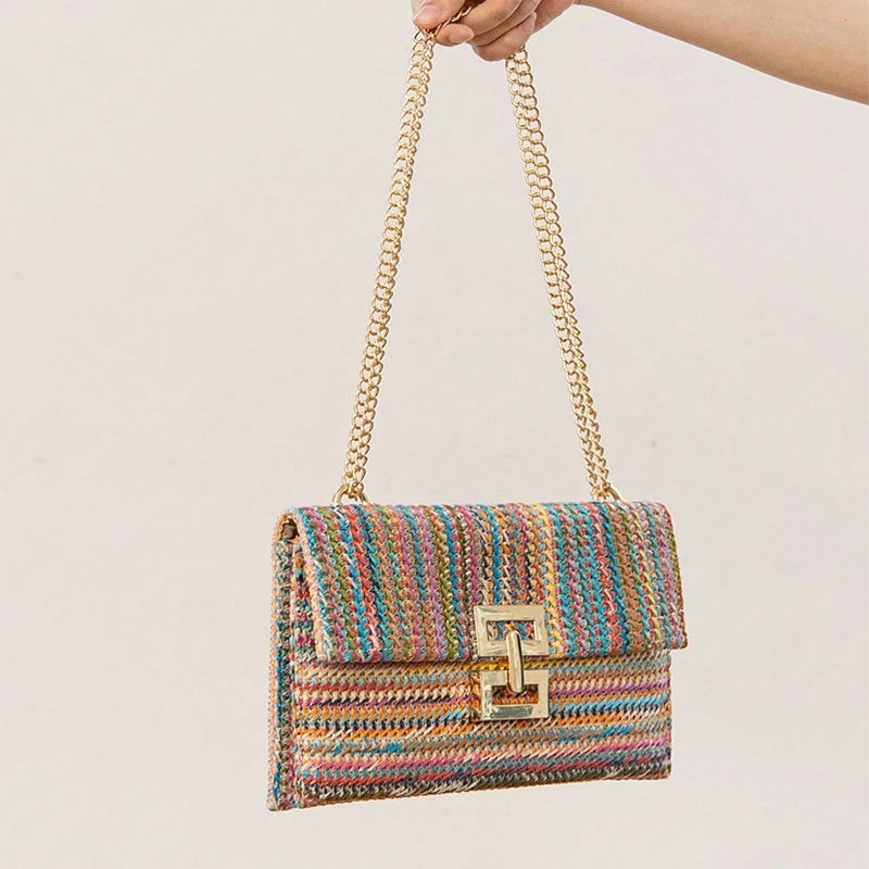 Saco de palha festa à noite bolsa moda feminina tecer padrão ouro embreagem mensageiro bolsas senhora diariamente deslocamento carteira sacos