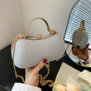 Glamourosa bolsa de ombro de PVC com strass para noite, com corrente removível e fecho, bolsa de festa com glitter para banquete/uso diário
