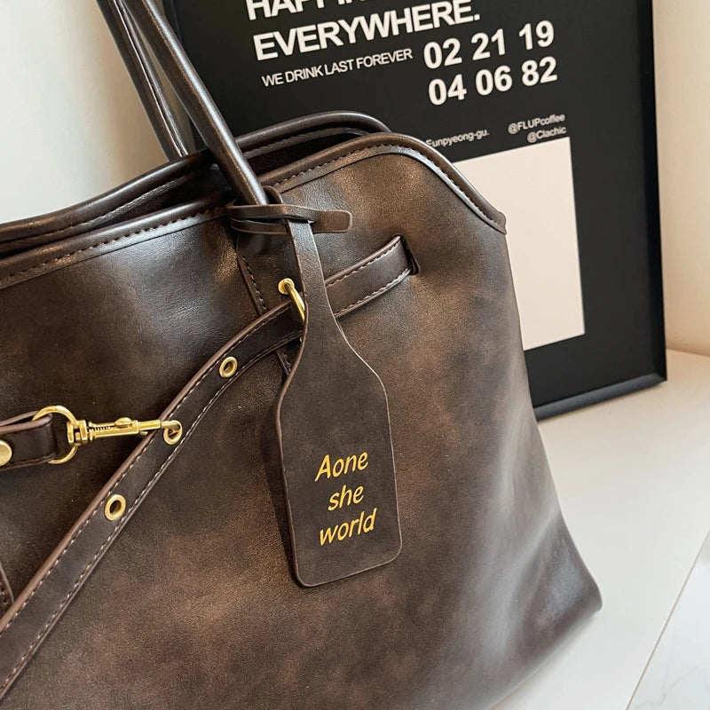 Vintage grande capacidade de couro do plutônio sacola para as mulheres 2024 outono tendência marrom senhora commuter bolsa feminina viagem bolsa ombro