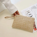 Bolsa feminina de palha tecida, carteira de moeda com zíper tecido ecológico, bolsa de armazenamento de praia de verão, bolsa de palha de trigo natural.zwq