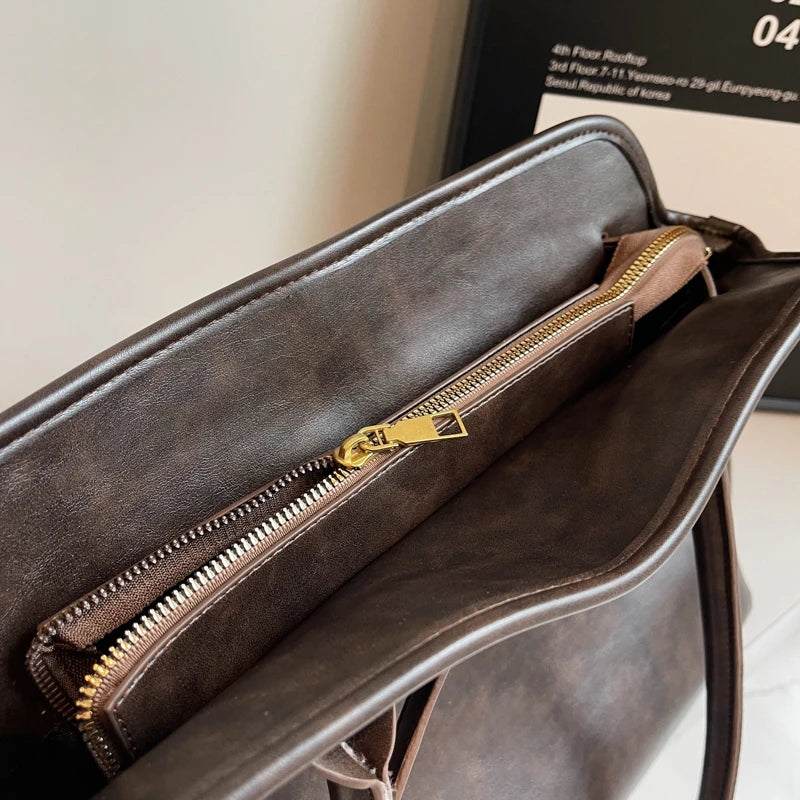 Vintage grande capacidade de couro do plutônio sacola para as mulheres 2024 outono tendência marrom senhora commuter bolsa feminina viagem bolsa ombro