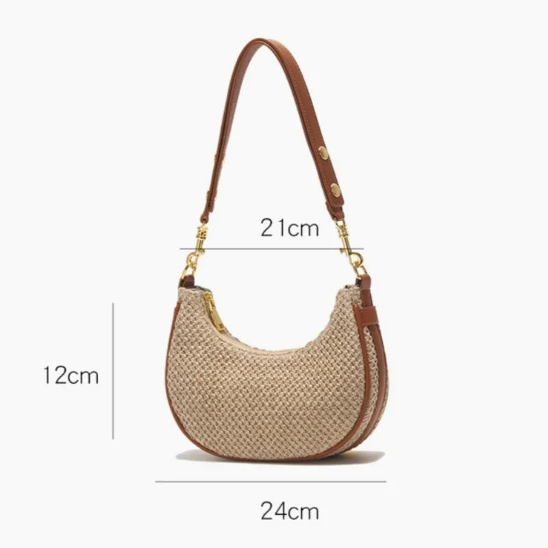 Verão design simples feminino meia lua hobo saco de alta qualidade mão-tecido palha axila saco feminino beira-mar praia bolsa de ombro 2024
