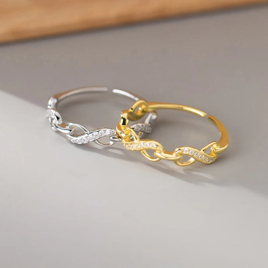 Wantme 925 prata esterlina fashion statement ouro infinity encantos anel ajustável para mulheres de luxo cz zircon casal jóias presente