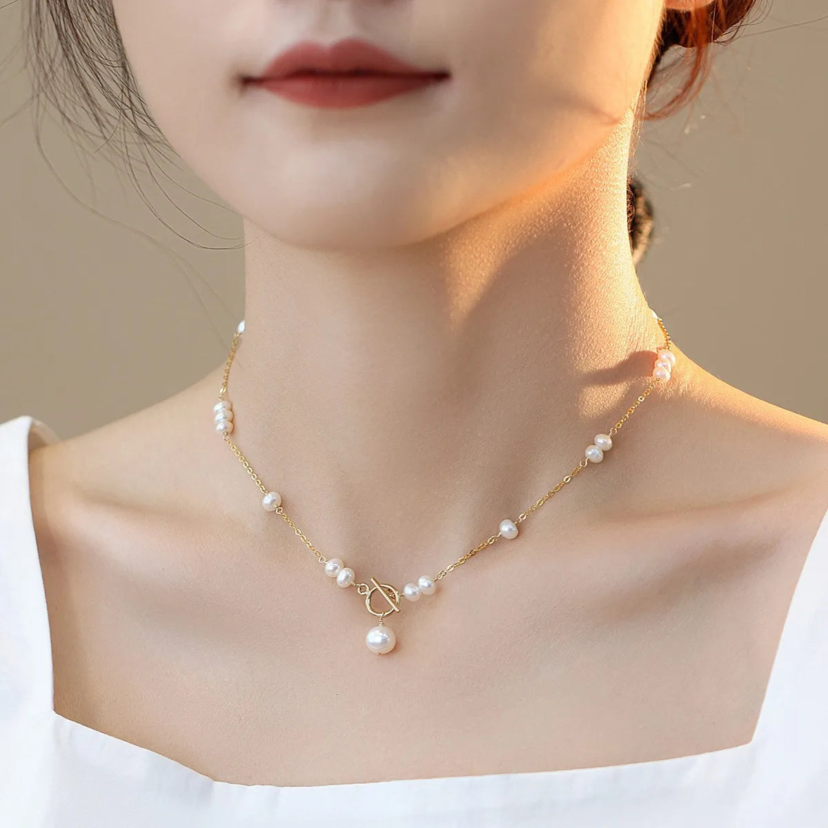 Colar de Corrente de Pérolas de Água Doce para Mulheres 100% Natural, Ouro 14K Cheio, Sem Jóias Desvanecentes, Presentes de Ano Novo, Venda Quente