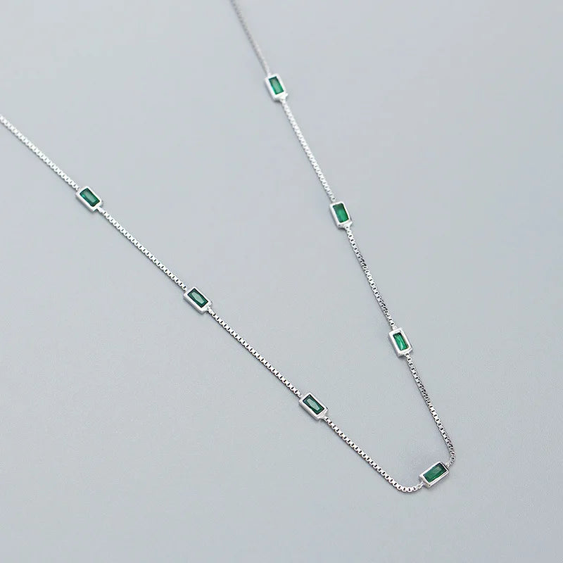 Woozu real 925 prata esterlina moda elegante verde quadrado zircão colar para mulher caixa de festa encantos gargantilha jóias presente