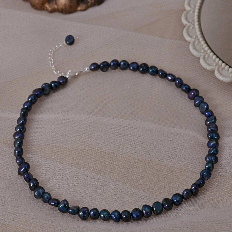 Colar de pérolas de água doce barroca natural 5-6mm, joias da moda para presente, gargantilha de prata esterlina 925 para mulheres e meninas