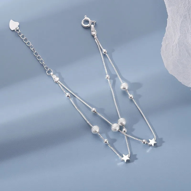 Luxo 925 prata esterlina estrela frisado pulseiras para mulheres designer original dupla camada ajustável pulseira festa jóias