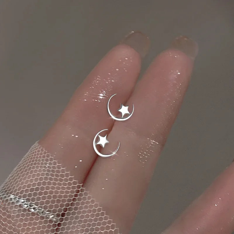 925 prata simétrica oco estrela lua pentagonal estrela brincos para moda feminina jóias finas acessórios minimalistas