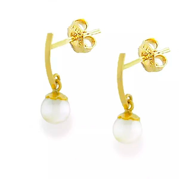 Brinco De Ouro 18k Meia Lua Com Pérola