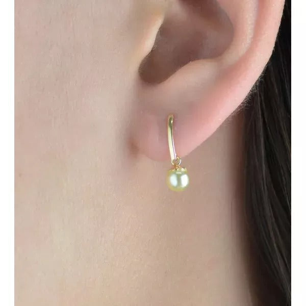 Brinco De Ouro 18k Meia Lua Com Pérola