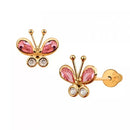 Brinco De Ouro 18k Borboleta Rosa