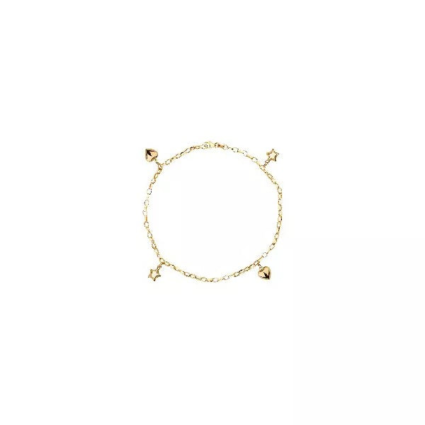Pulseira De Ouro 18k Corações e Estrelas Com 19cm