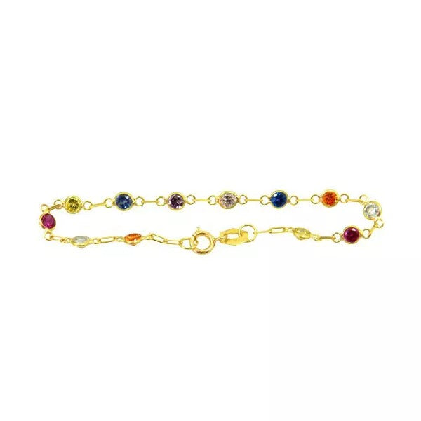 Pulseira De Ouro 18k Com Zircônias Coloridas De 3,0mm Com 18cm