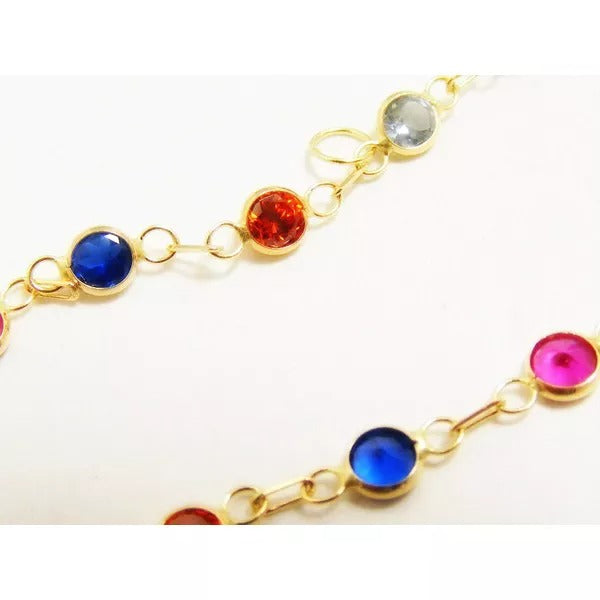 Pulseira De Ouro 18k Com Zircônias Coloridas De 3,0mm Com 18cm
