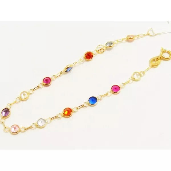 Pulseira De Ouro 18k Com Zircônias Coloridas De 3,0mm Com 18cm