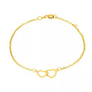 Pulseira De Ouro 18k Elo Português Dois Corações Com 18cm