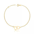 Pulseira De Ouro 18k Elo Português Dois Corações Com 18cm