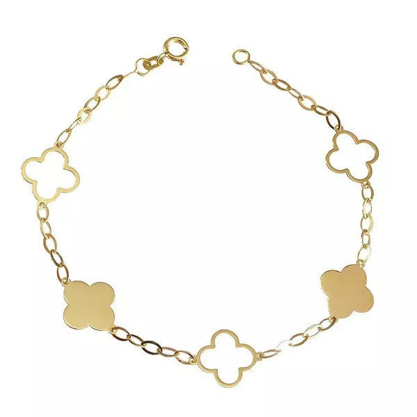 Pulseira De Ouro 18k Trevo 4 Folhas Com 19Cm