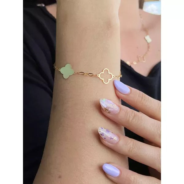 Pulseira De Ouro 18k Trevo 4 Folhas Com 19Cm