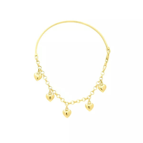 Pulseira De Ouro 18k Meia Algema Com Berloques de Corações
