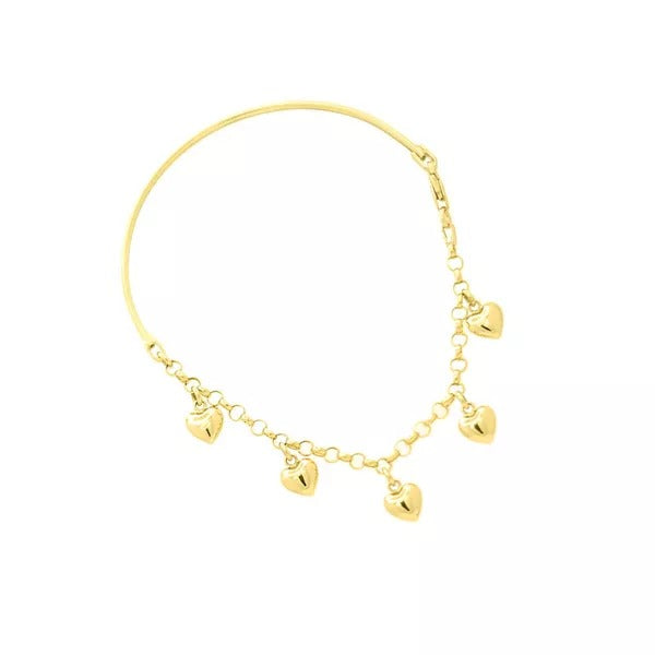 Pulseira De Ouro 18k Meia Algema Com Berloques de Corações