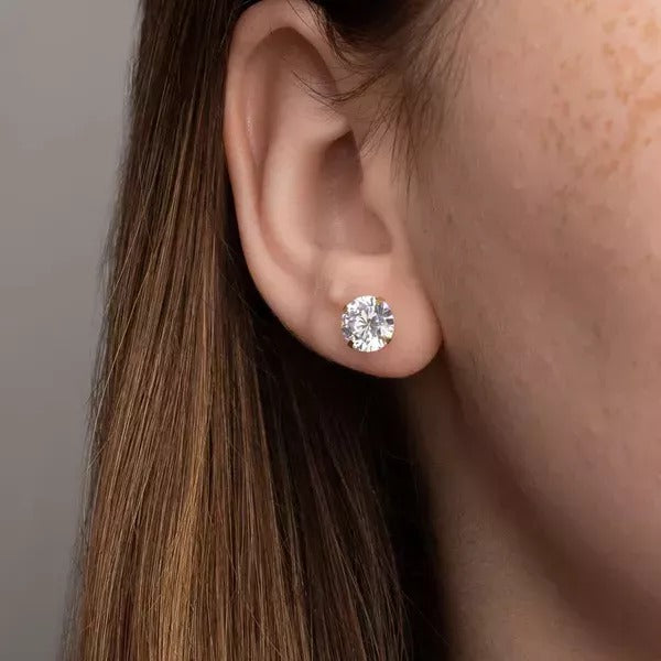 Brinco De Ouro 18k Com Pedra De Zircônia De 8mm