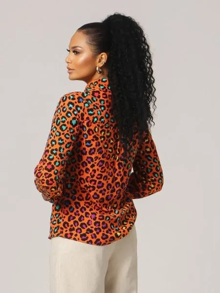 Camisa Manga Longa Punho Lastex Animal Print