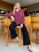 Camisa Manga Longa Punho Lastex Animal Print